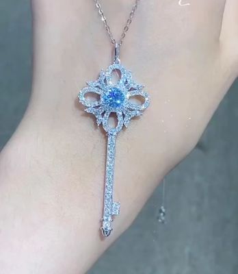 IGI Lab Cresciuto Gioielli Diamante Blu Rotondo 18k Oro Bianco Fidanzamento 1,05 Carati
