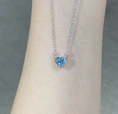 1.51ct Laboratorio Diamante Gioielli Sintetici Cvd Blu Cuore Taglio Pendente 18k Oro Bianco