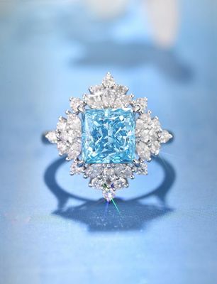 Prezzi tagliati 3ct VS Anelli sintetici blu diamanti 18k Oro bianco Anelli di fidanzamento coltivati in laboratorio