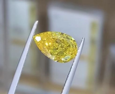 1.16ct Pear Cut Lab Fancy Vivido Giallo HPHT Diamante VS1 Chiarezza Ideale per Gioielli da Nozze