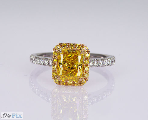 1.1ct Forma radiante Biancastro Giallo Laboratorio Creato Anello Diamante 18K Gold Set