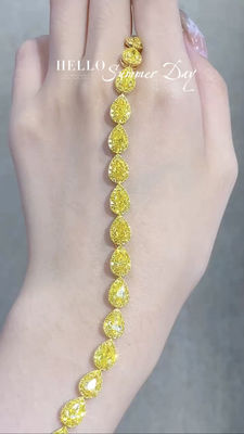 Pear Cut Giallo Diamante Tenis Brassoletto VS Clarity T13.68ct 18k Anello in Oro Bianco