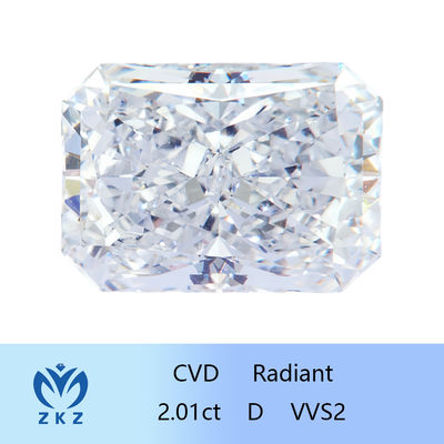 Radiant Cut 2ct come coltivato in laboratorio di CVD coltivato in laboratorio di diamanti bianchi con certificazione IGI