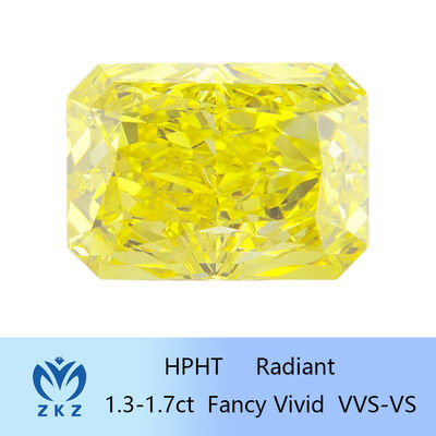 Forma radiante HPHT Diamante giallo di laboratorio 1.3ct-1.7ct Certificato IGI
