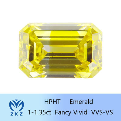 HPHT Emerald Cut Man Made Yellow Lab Diamonds 1ct-1.35ct Per Anelli