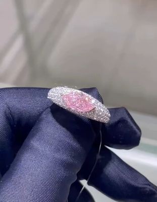 Marquise Laboratorio cresciuto gioielli di diamanti rosa CVD Anello di diamante 18k Oro bianco passare il test