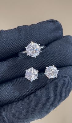 Classic T Six Prongs Laboratorio cresciuto anello di diamante orecchini di fabbrica personalizzazione impegno